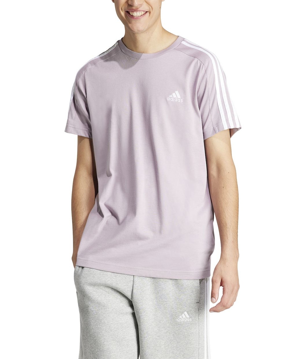  T-shirt Maglia maglietta UOMO Adidas Viola Essentials 3-Stripes Cotone