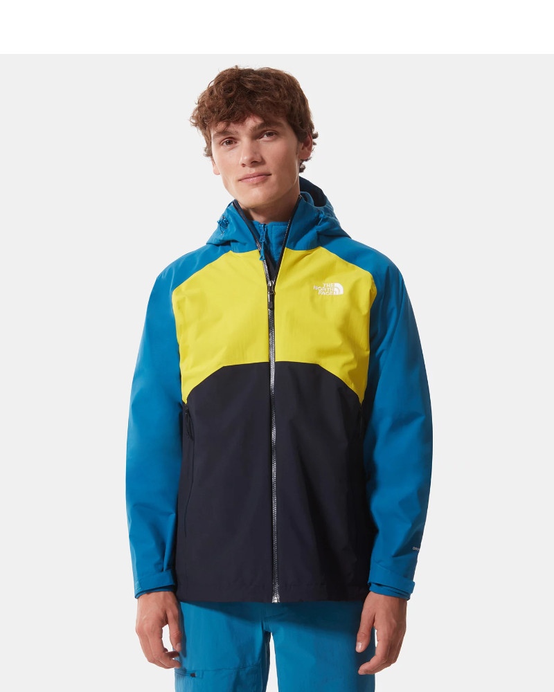 The North Face STRATOS rain jacket with Aviator Navy-Acid Yellow-Banff Blue man