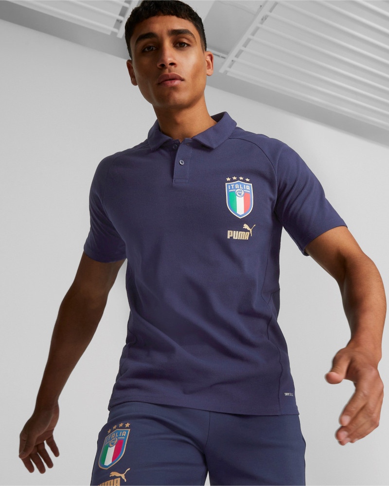 Polo Shirt FIGC ITALIA STAFF CASUALS short Blue 2022 Puma COACH man Cotton sleeves