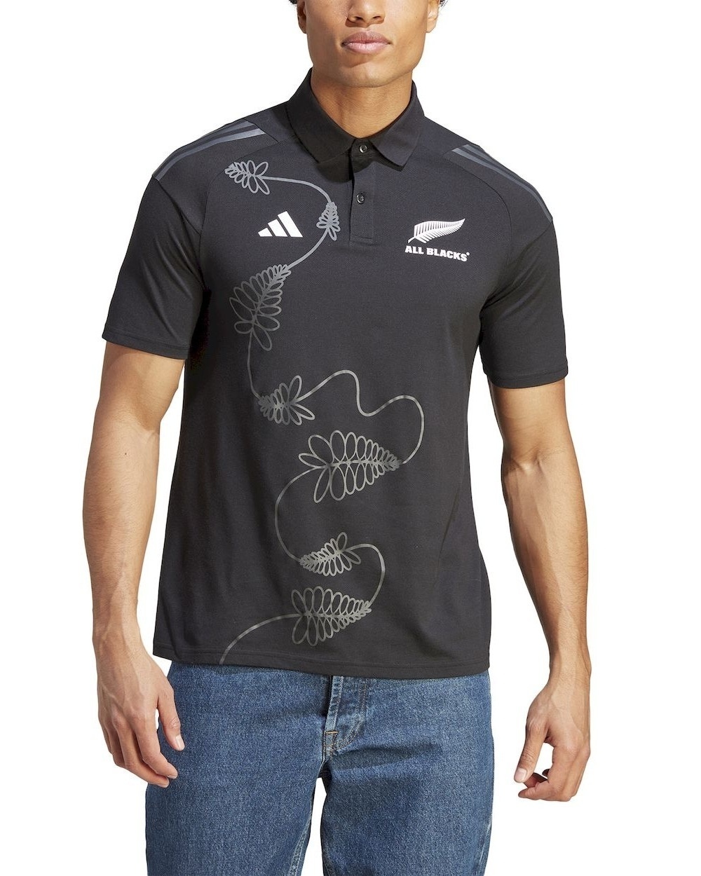  All Blacks New Zealand Adidas Polo Maglia RWC Nero 2024 Cotone