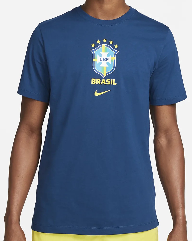  Brasile Nike T-shirt tempo libero Mondiali Qatar 2022 Blu cotone jersey