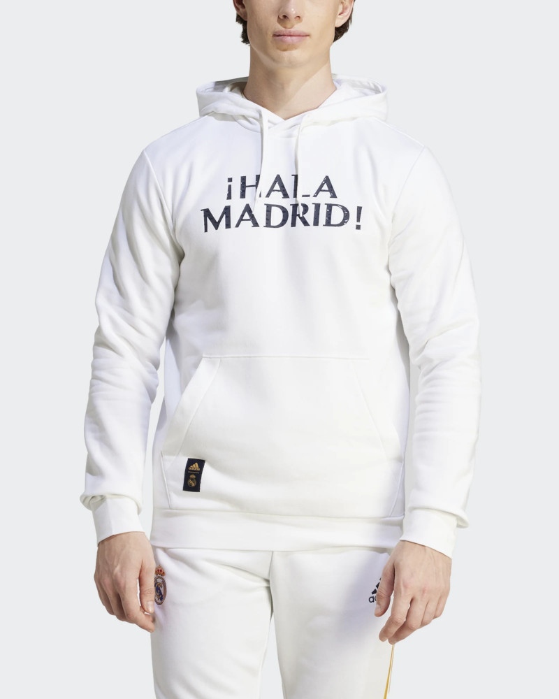  Real Madrid Adidas Felpa Cappuccio Hoodie UOMO Bianco 2023 24 DNA HD