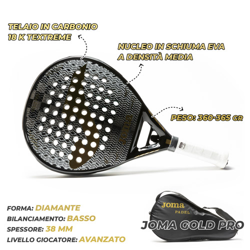 Racchetta carbonio fibra di vetro Padel Joma World Tour Gold Pro Supernova Slam Pro