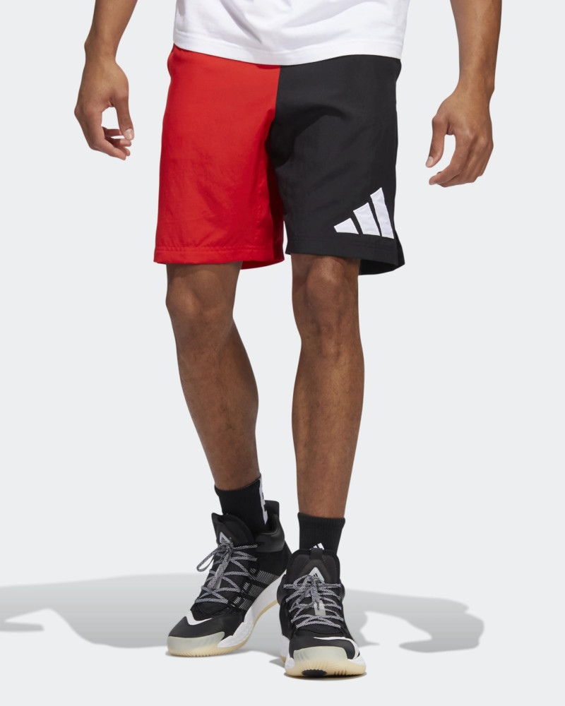  Pantaloncini Shorts UOMO Adidas Rosso Nero BasketBall con tasche Poliestere