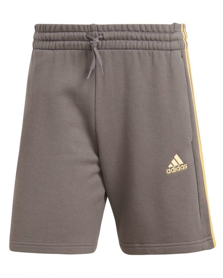  Pantaloncini Shorts UOMO Adidas Essentials French Terry 3-Stripes Grigio Giallo