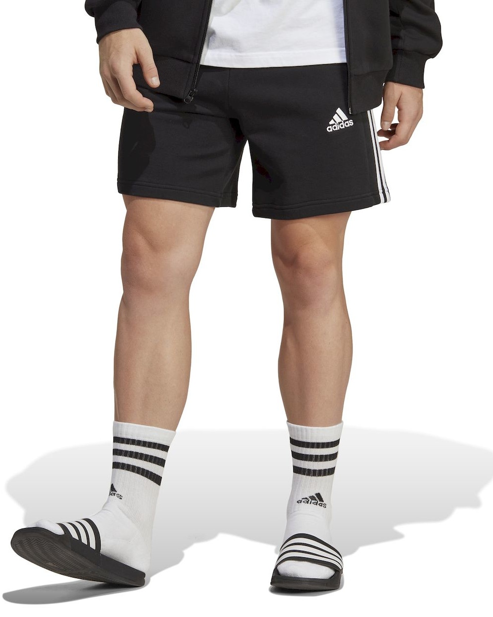  Pantaloncini Shorts UOMO Adidas Essentials French Terry 3-Stripes Nero Bianco