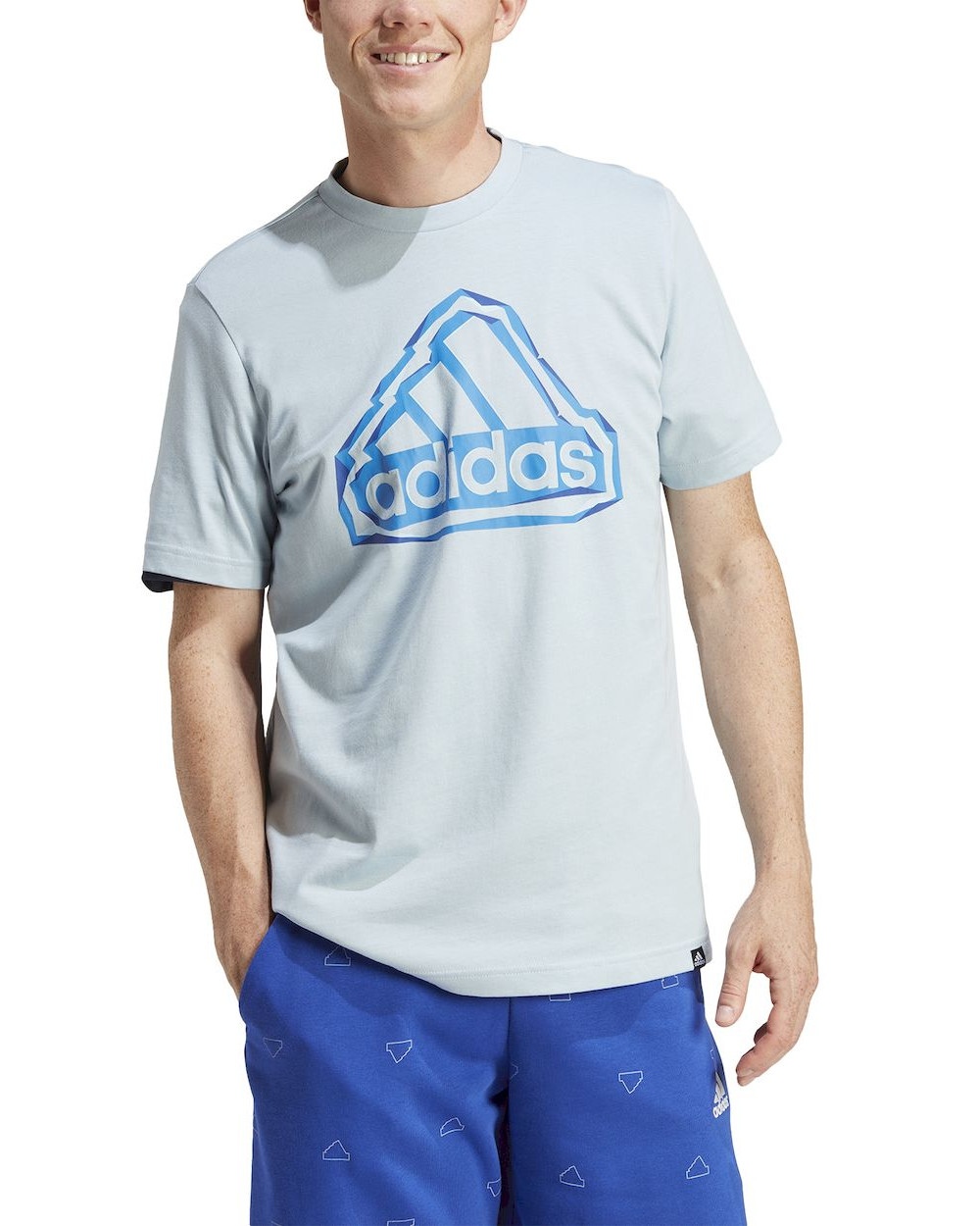  T-shirt maglia maglietta UOMO Adidas Azzurro Folden Badge Cotone jersey