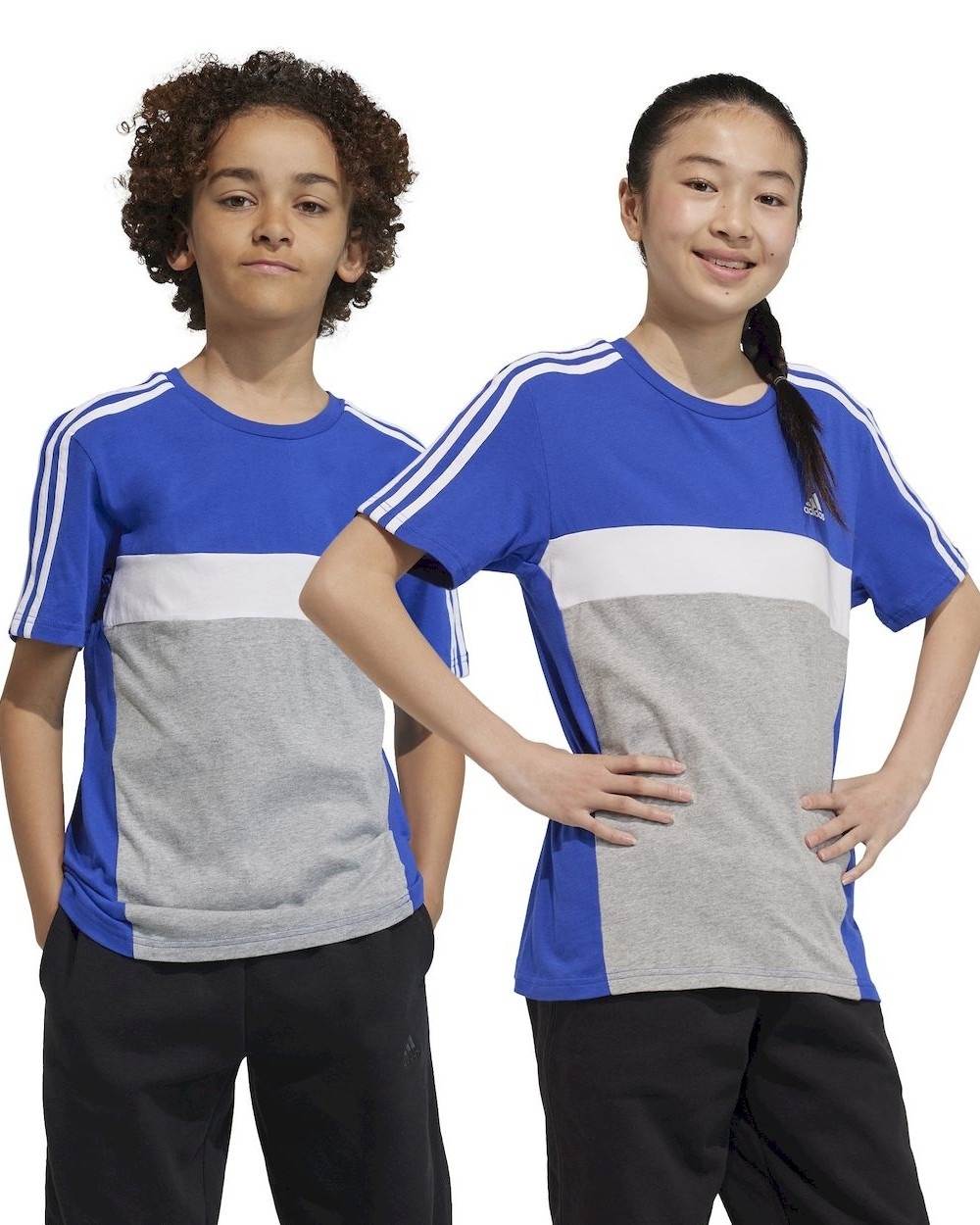  T-shirt maglia Ragazzi Unisex Adidas Grigio Blu Tiberio 3-Stripes CB Junior