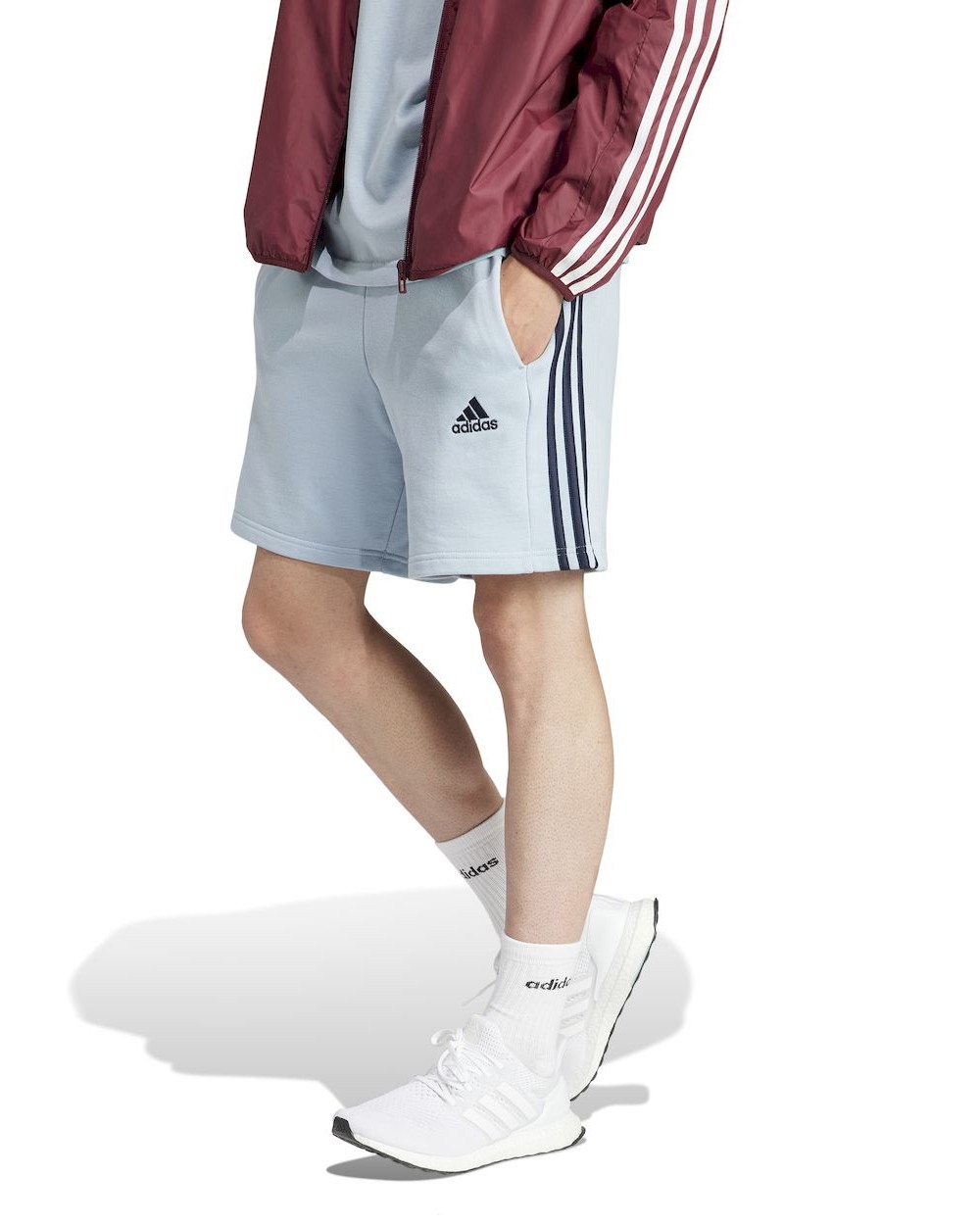  Pantaloncini Shorts UOMO Adidas Essentials French Terry 3-Stripes Azzurro