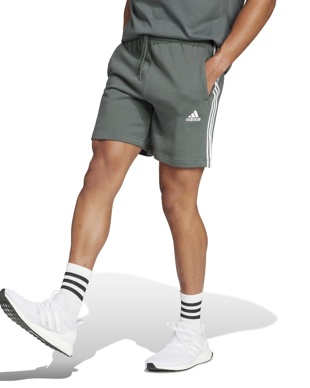  Pantaloncini Shorts UOMO Adidas Essentials French Terry 3-Stripes Grigio
