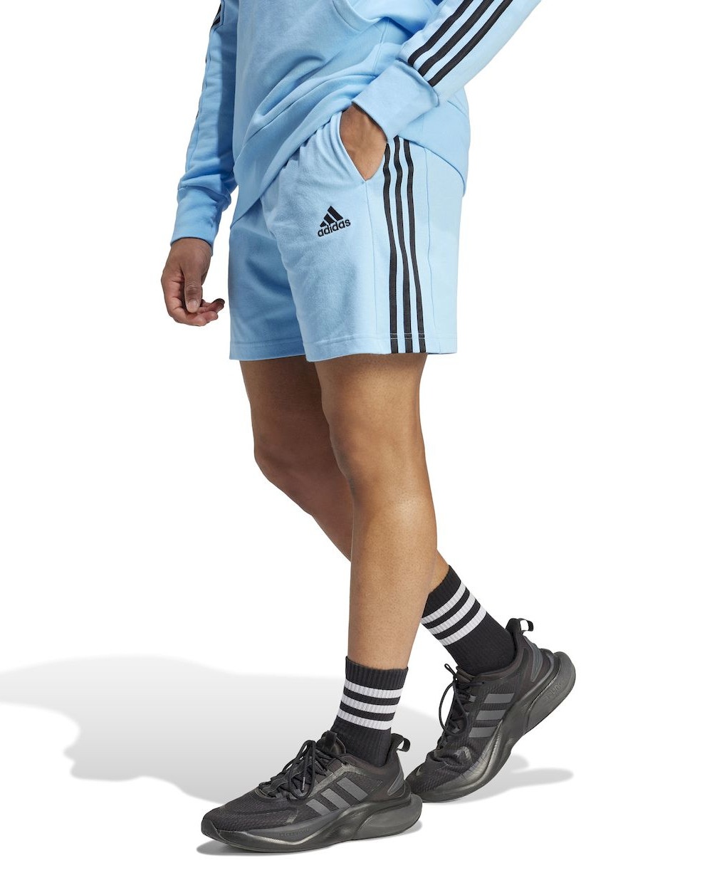  Pantaloncini Shorts UOMO Adidas Ess Single Jersey 3-Stripes 7 Azzurro