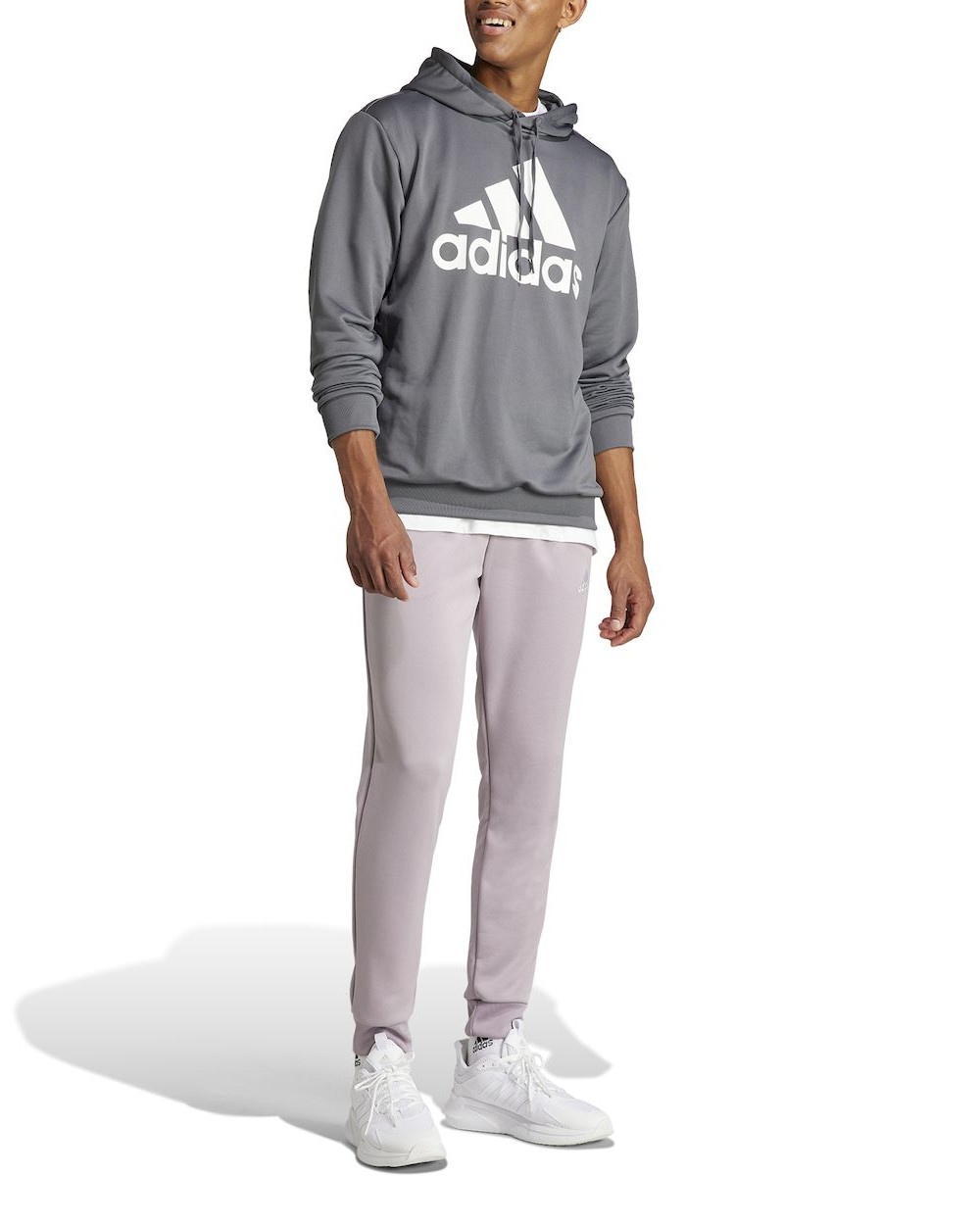  Tuta Intera Completa UOMO Adidas Big Logo Hoodie Grigio con tasche