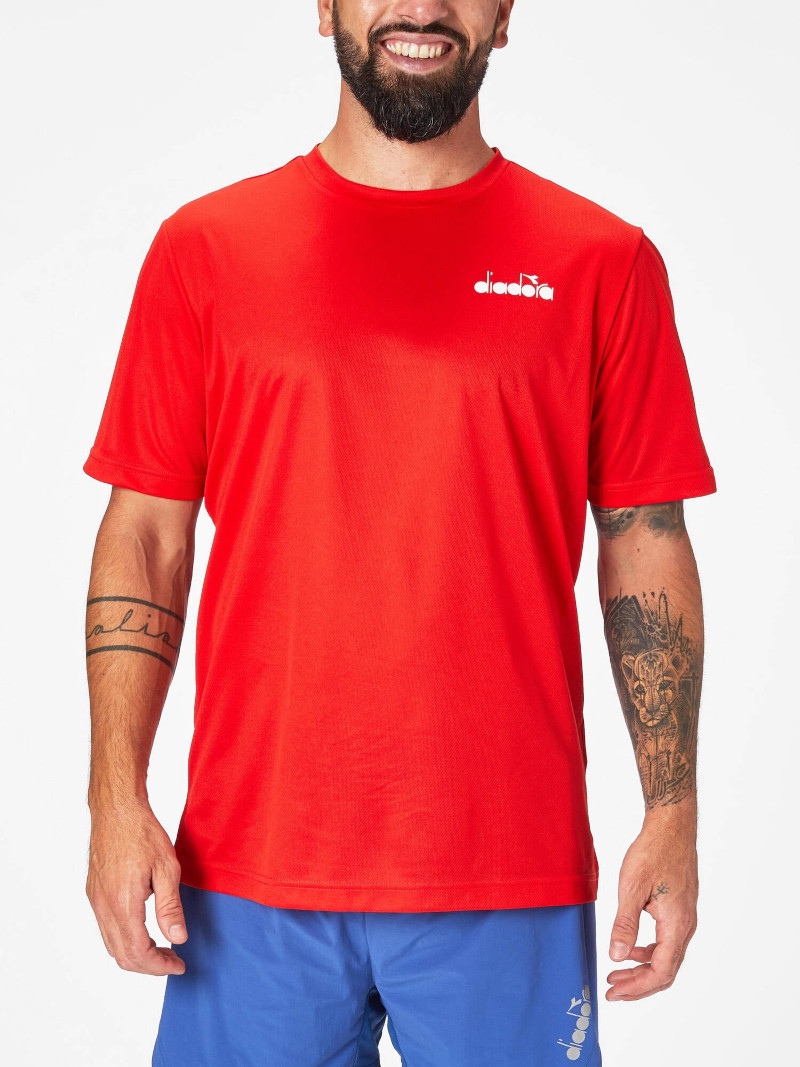  T-shirt maglia maglietta UOMO Diadora Rosso ss core Tennis padel poliestere