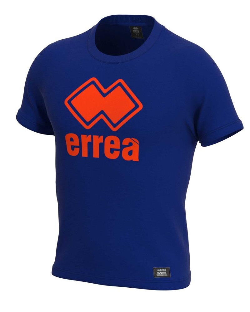  T-shirt maglia maglietta UOMO Errea Blu Arancione Essential Logo Crew Cotone