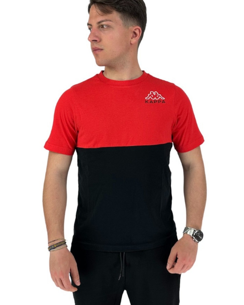  T-shirt maglia maglietta UOMO Kappa Banda 222 Rosso Nero LOGO EDWIN Girocollo