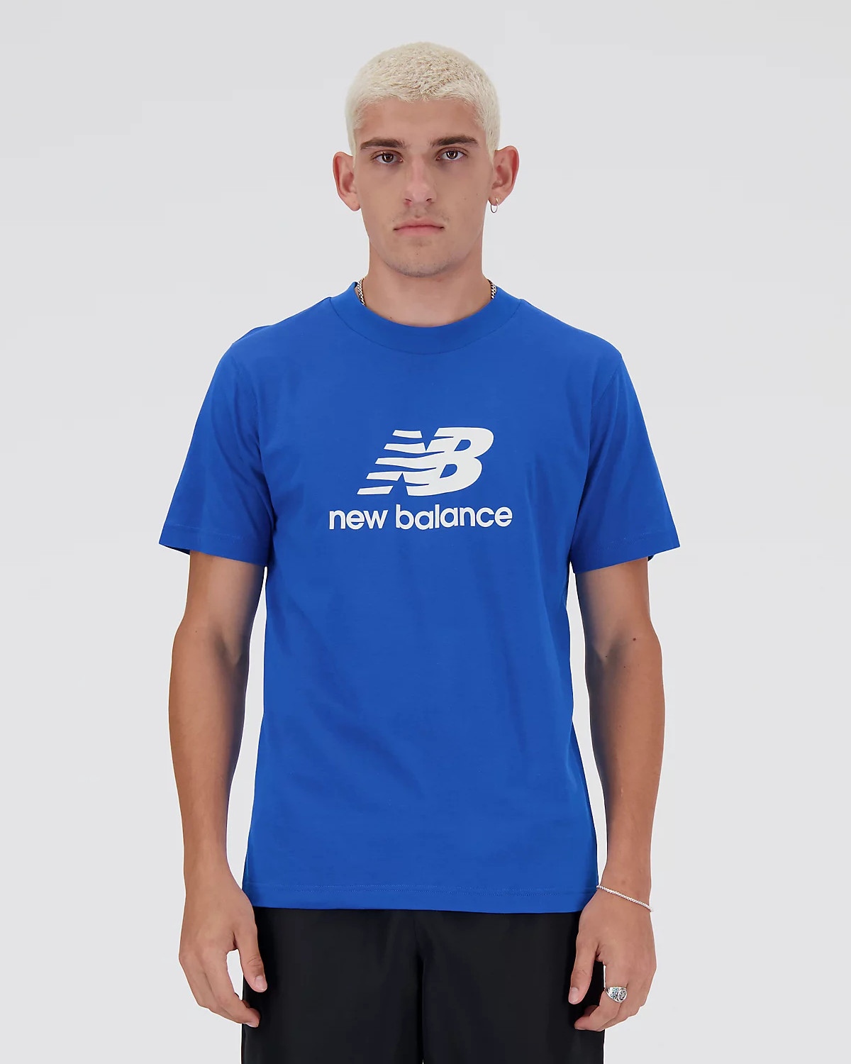  T-shirt maglia maglietta UOMO New Balance Azzurro Stacked Logo Cotone