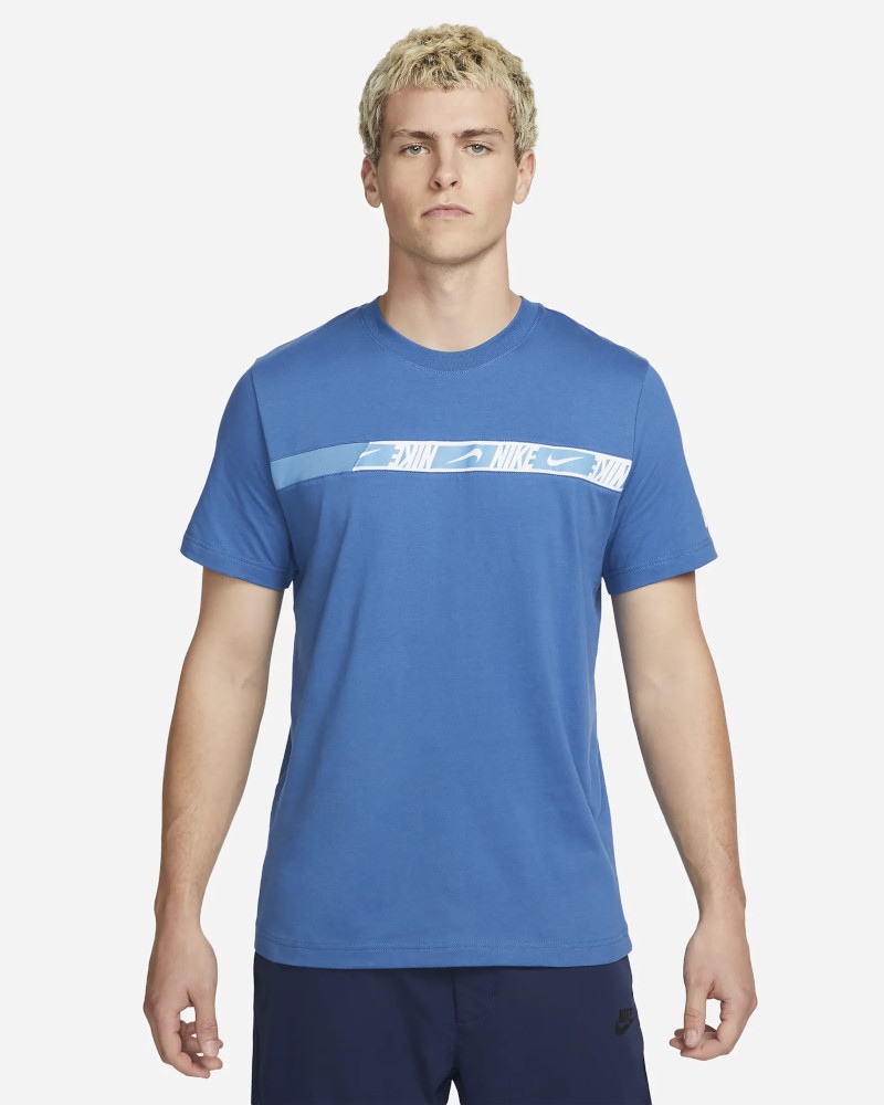  T-shirt maglia maglietta UOMO Nike Azzurro girocollo NSW Repeat SS Top Cotone