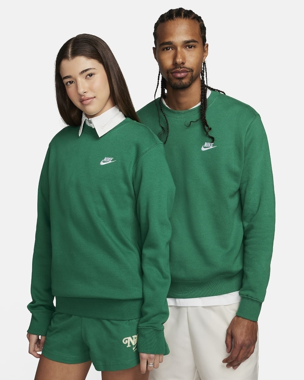  Felpa Sportiva girocollo UOMO Nike Verde Pullover Crew Club Fleece Lifestyle