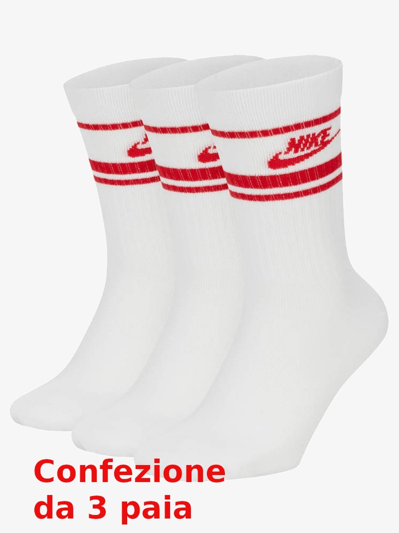  Calze calzini Socks Unisex Nike Bianco Rosso Sportswear EveryDay Essentials X 3