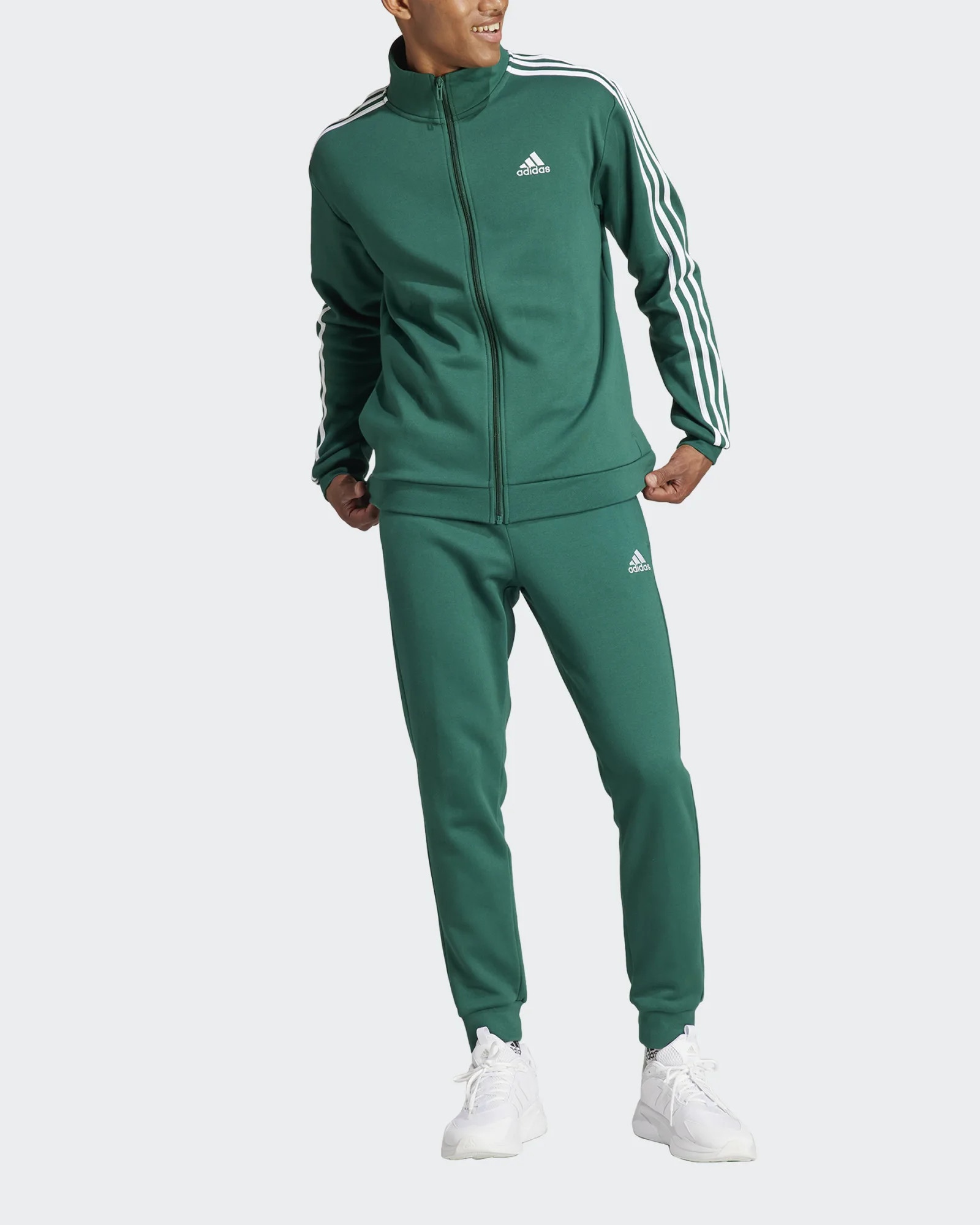  Tuta Intera Completa UOMO Adidas Basic 3-Stripes Fleece Verde bottiglia