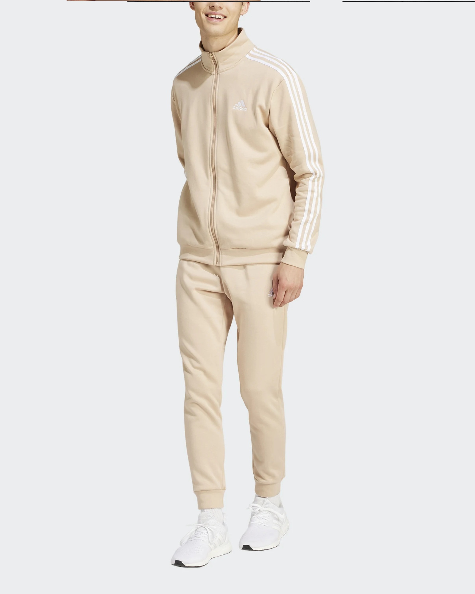  Tuta Intera Completa UOMO Adidas Basic 3-Stripes Fleece pesca Cotone Felpato