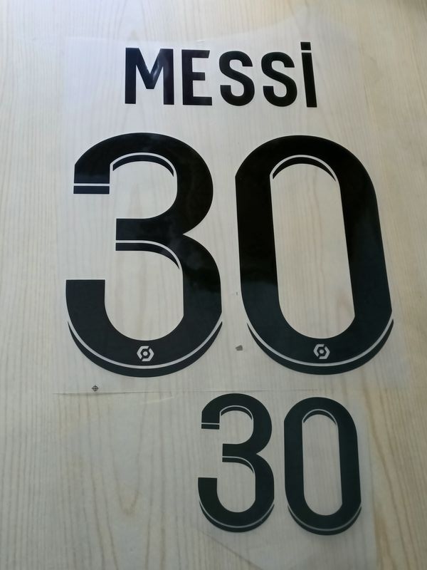  PSG Kit Personalizzazione Nameset x maglia pantaloncini Messi 30 Ligue 1 Away