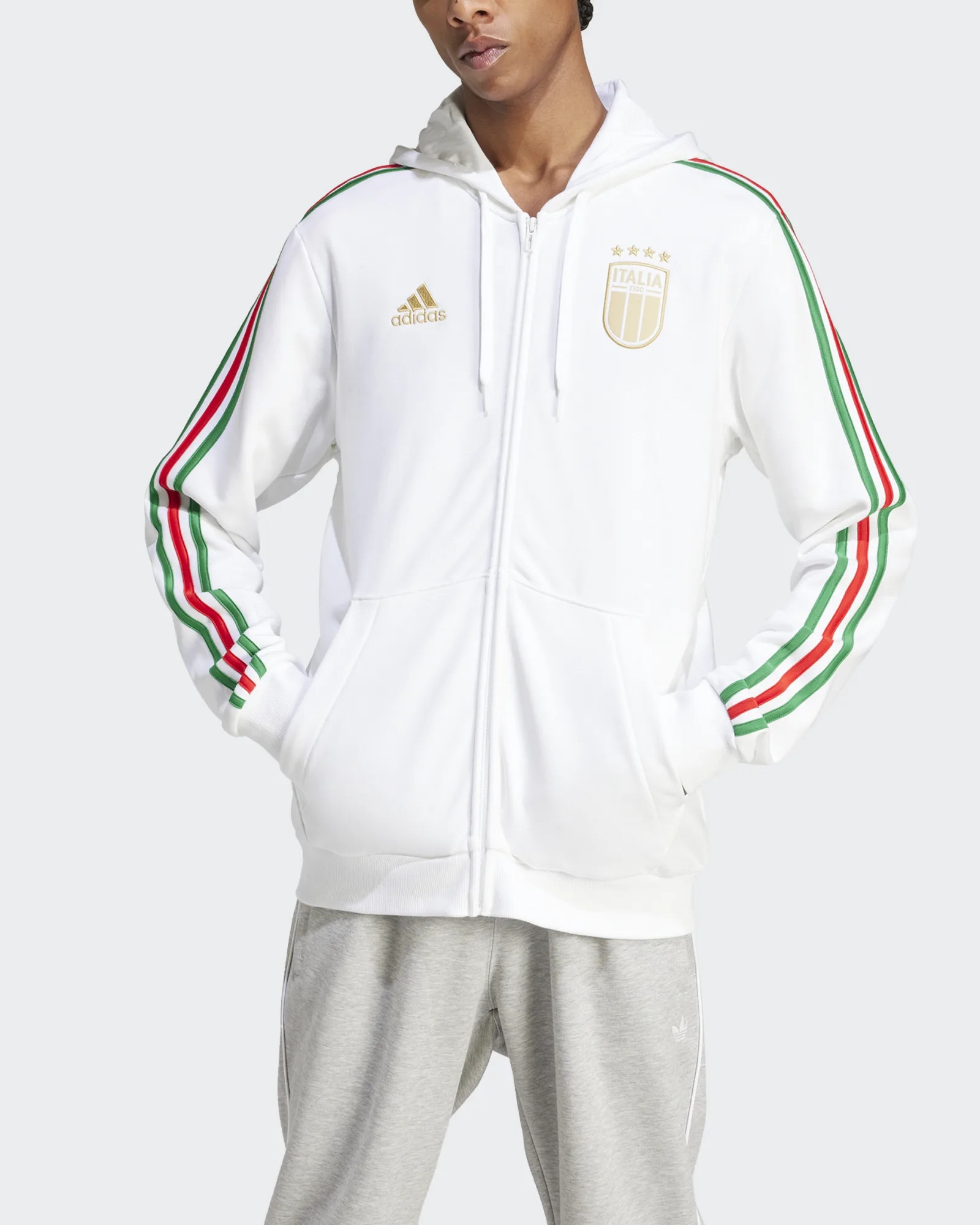  Italia Italy FIGC Adidas Giacca Felpa Cappuccio Euro 2024 UOMO Bianco