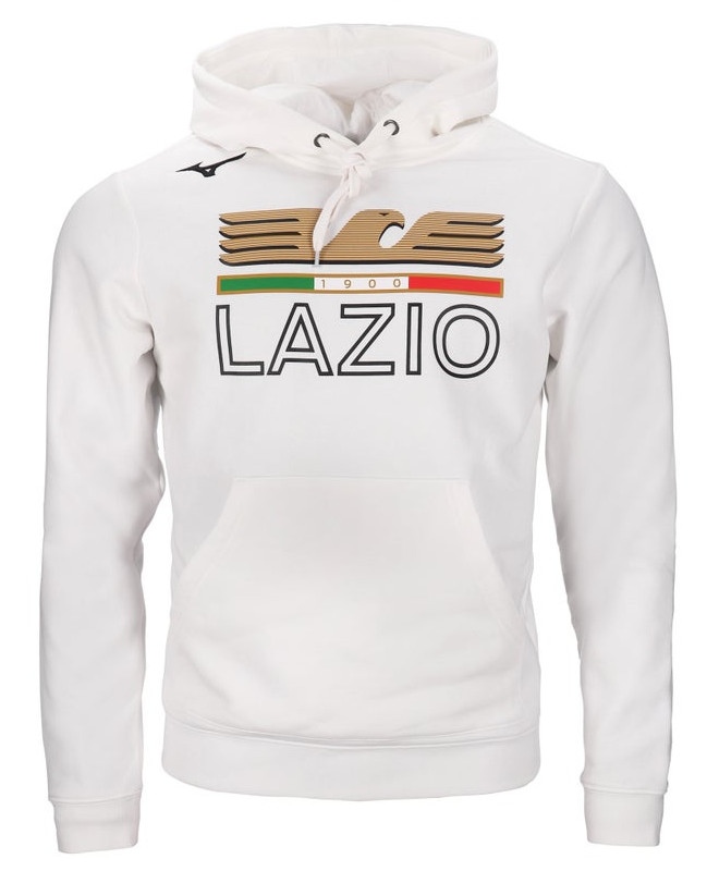  SS Lazio Mizuno Felpa Cappuccio Hoodie Bianco Cotone felpato con tasche 2023 24