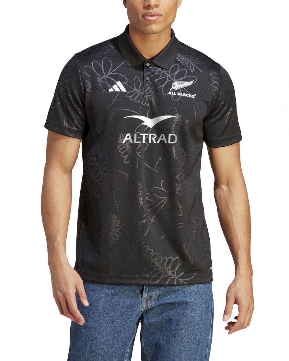  All Blacks New Zealand Adidas Polo Maglia Supporters Nero Rugby 2024