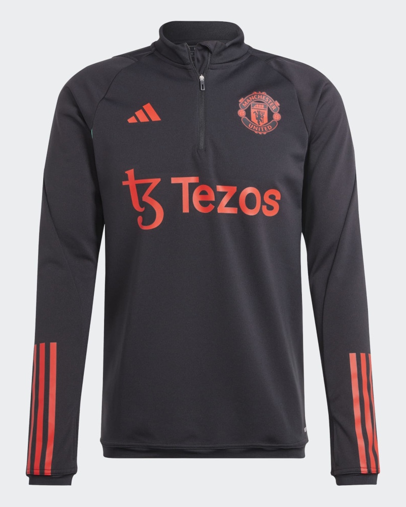 Manchester United Adidas Felpa Allenamento Training Top Nero UOMO Mezza zip
