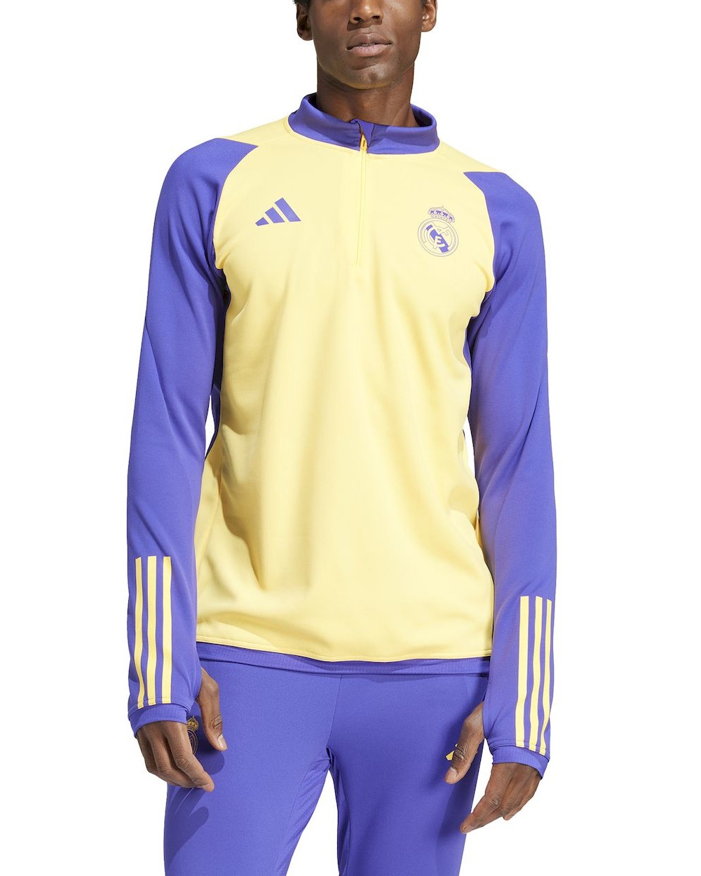  Real Madrid Adidas Felpa Allenamento Training Sweatshirt Giallo Mezza Zip