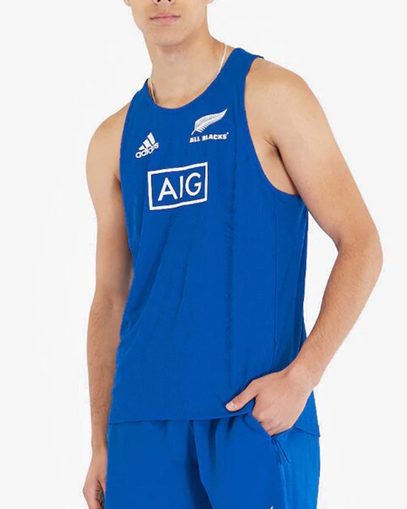 All Blacks New Zealand Adidas Maglia Allenamento Blu Singlet RWC smanicato Uomo